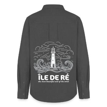 Île de Ré Le Plus Bel Endroit du Monde Charente - Chemise Oxford Femme - charbon - Dos - AI Model Female 172 light (172cm)