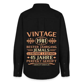 1981 Vintage Absolutely Unique 45th Birthday - Women's Oxford Shirt - black - Back - AI Model Female 172 light (172cm)