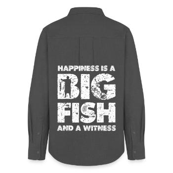 Gros Poissons Bonheur - Chemise Oxford Femme - charbon - Dos - AI Model Female 172 light (172cm)