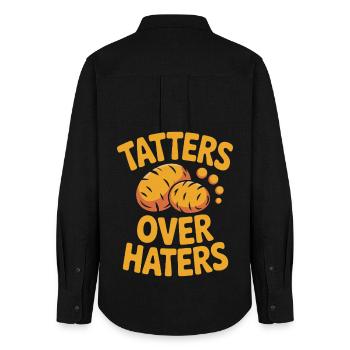 Tatters Over Haters Potato - Women's Oxford Shirt - black - Back - AI Model Female 172 light (172cm)