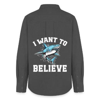 Équipe de recherche Meg Megalodon Tooth Shark Lover - Chemise Oxford Femme - charbon - Dos - AI Model Female 172 light (172cm)