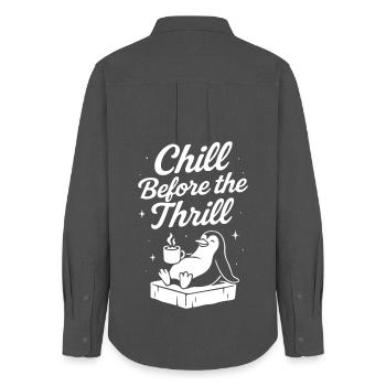 Chill Before The Thrill Penguin Fun Holiday - Women's Oxford Shirt - anthracite - Back - AI Model Female 172 light (172cm)