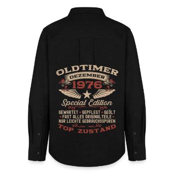 49. Geburtstag Geschenk Oldtimer Dezember 1976 - Frauen Oxford Hemd - Schwarz - Hinten - AI Model Female 172 light (172cm)