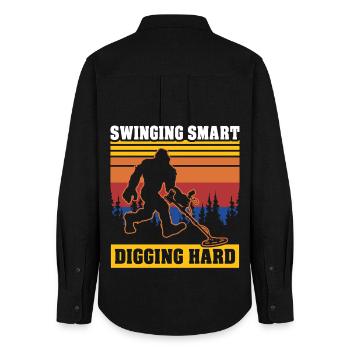 Sasquatches Dirt Fishing Big Foot - Women's Oxford Shirt - black - Back - AI Model Female 172 light (172cm)