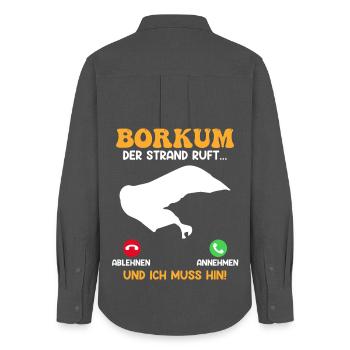 BORKUM DER STRAND RUFT UND ICH MUSS HIN Lustig - Frauen Oxford Hemd - Anthrazit - Hinten - AI Model Female 172 light (172cm)