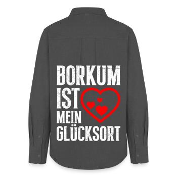BORKUM IST MEIN GLÜCKSORT Lustiges - Frauen Oxford Hemd - Anthrazit - Hinten - AI Model Female 172 light (172cm)