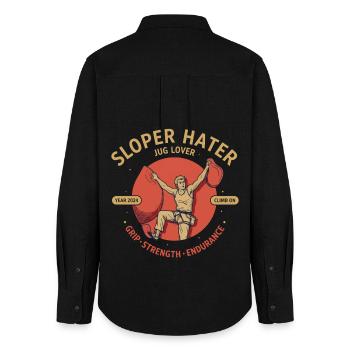 Sloper Hater Jug Lover Climb On 2024 Design - Women's Oxford Shirt - black - Back - AI Model Female 172 light (172cm)