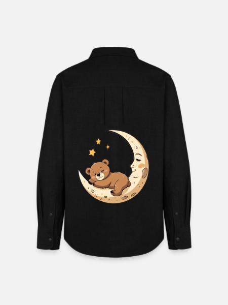 Schlafender Bär auf Sichelmond Illustration - Frauen Oxford Hemd - Schwarz