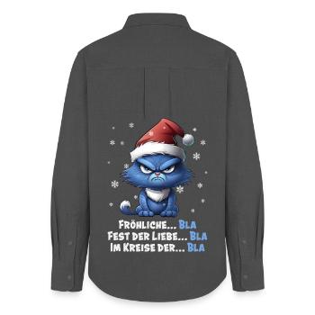 Ich hasse Weihnachten - Grummelige Blaue Katze - Chemise Oxford Femme - charbon - Dos - AI Model Female 172 light (172cm)