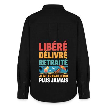 Retirement released delivered – humor work departure - Women's Oxford Shirt - black - Back - AI Model Female 172 light (172cm)