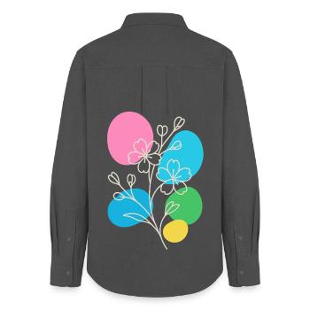 Minimalist Floral Graphic, Boho Summer - Women's Oxford Shirt - anthracite - Back - AI Model Female 172 light (172cm)