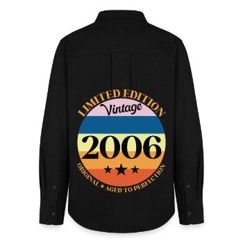 2006 Vintage Birthday Gift - Women's Oxford Shirt - black - Back - AI Model Female 172 light (172cm)