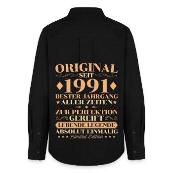 Original 1991 Vintage Birthday 35 Years - Women's Oxford Shirt - black - Back - AI Model Female 172 light (172cm)
