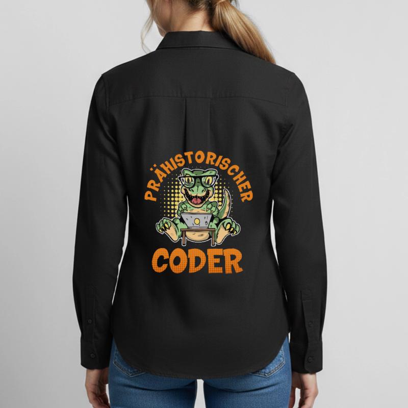 Coding PREHISTORIC CODER Fun Women's Oxford Shirt