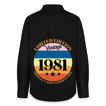 1981 Vintage Geburtstagsgeschenk 81 - Frauen Oxford Hemd - Schwarz - Hinten - AI Model Female 172 light (172cm)