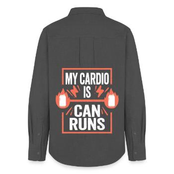 Energy Drink My Cardio Is Can Runs - Frauen Oxford Hemd - Anthrazit - Hinten - AI Model Female 172 light (172cm)