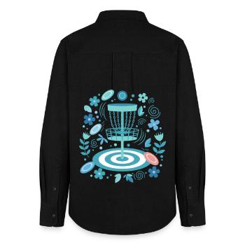 Panier de disc golf, décor floral de disc golf volant Divertissement - Chemise Oxford Femme - noir - Dos - AI Model Female 172 light (172cm)