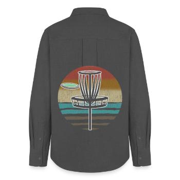 Disc Golf Sunset  - Women's Oxford Shirt - anthracite - Back - AI Model Female 172 light (172cm)