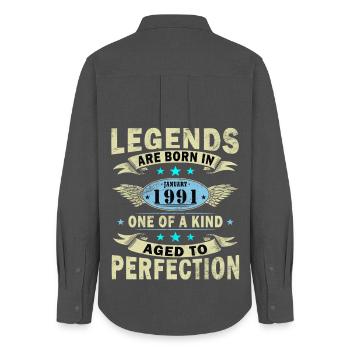 35th Birthday Legend January 1991 - Women's Oxford Shirt - anthracite - Back - AI Model Female 172 light (172cm)