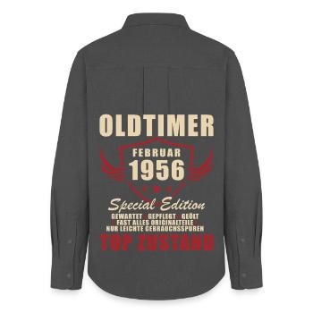 Februar 1956 Geburtstag Oldtimer 1956 - Frauen Oxford Hemd - Anthrazit - Hinten - AI Model Female 172 light (172cm)
