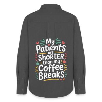 Pediatric Nurse My Patients Are Shorter Peds RN - Frauen Oxford Hemd - Anthrazit - Hinten - AI Model Female 172 light (172cm)