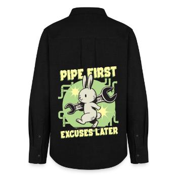 Pipelayer Pipe Builder Pipe First - Women's Oxford Shirt - black - Back - AI Model Female 172 light (172cm)