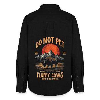 Vintage Buffalo Do Not Pet Fluffy Cows Funny Bison - Women's Oxford Shirt - black - Back - AI Model Female 172 light (172cm)