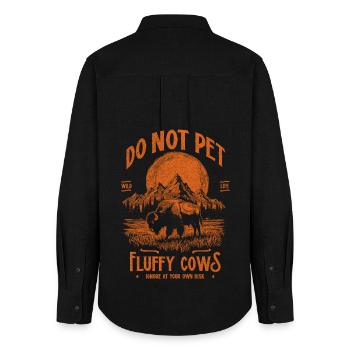 Vintage Buffalo Do Not Pet Fluffy Cows Funny Bison - Women's Oxford Shirt - black - Back - AI Model Female 172 light (172cm)