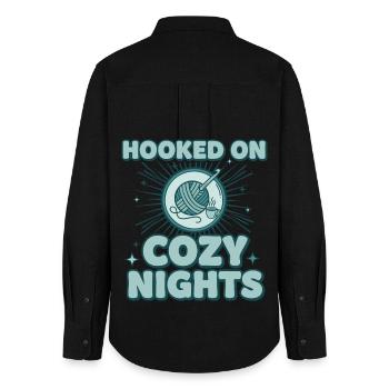 Hooked On Cozy Nights Crochet Lover Funny - Women's Oxford Shirt - black - Back - AI Model Female 172 light (172cm)