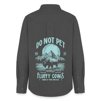 Vintage Buffalo Do Not Pet Fluffy Cows Funny Bison - Women's Oxford Shirt - anthracite - Back - AI Model Female 172 light (172cm)