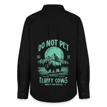 Vintage Buffalo Do Not Pet Fluffy Cows Funny Bison - Women's Oxford Shirt - black - Back - AI Model Female 172 light (172cm)