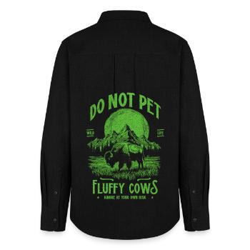 Vintage Buffalo Do Not Pet Fluffy Cows Funny Bison - Women's Oxford Shirt - black - Back - AI Model Female 172 light (172cm)