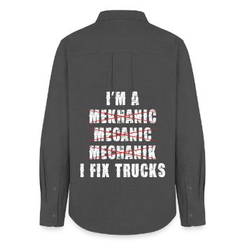 Mechanic saying: I repair trucks - Women's Oxford Shirt - anthracite - Back - AI Model Female 172 light (172cm)