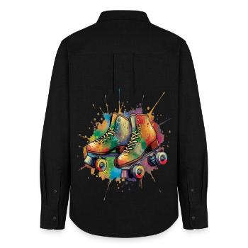 Roller Skates - Retro Urban Sports Illustration - Women's Oxford Shirt - black - Back - AI Model Female 172 light (172cm)