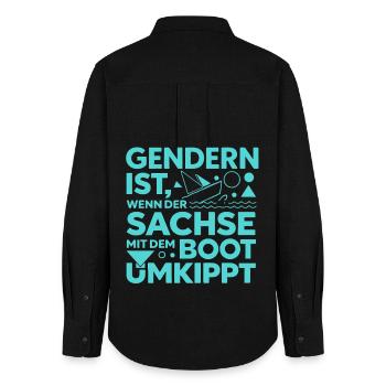 Une botte saxonne de genre renverse la blague sur le dialecte - Chemise Oxford Femme - noir - Dos - AI Model Female 172 light (172cm)
