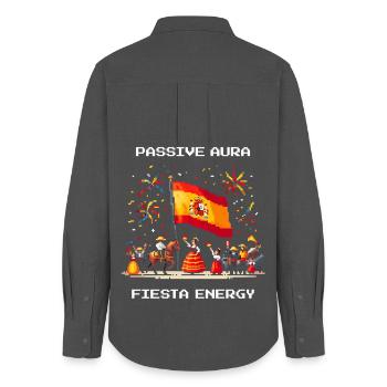 Aura passive, énergie de la fête | Parti Espagne - Chemise Oxford Femme - charbon - Dos - AI Model Female 172 light (172cm)