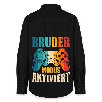 Geschenk Zocken BRUDER MODUS AKTIVIERT LUSTIG - Frauen Oxford Hemd - Schwarz - Hinten - AI Model Female 172 light (172cm)