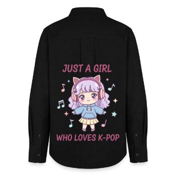 Einfach ein Mädchen, das K-Pop liebt, koreanische Musik süß - Frauen Oxford Hemd - Schwarz - Hinten - AI Model Female 172 light (172cm)