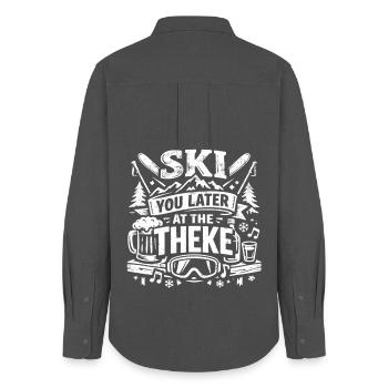 Ski You Later at the Theke | Après Ski - Frauen Oxford Hemd - Anthrazit - Hinten - AI Model Female 172 light (172cm)