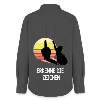 Waving Cat Shadow Cats Erkennen die Zeichen Retro  - Frauen Oxford Hemd - Anthrazit - Hinten - AI Model Female 172 light (172cm)