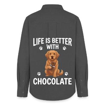 Life Is Better With Chocolate Hund Motiv - Frauen Oxford Hemd - Anthrazit - Hinten - AI Model Female 172 light (172cm)