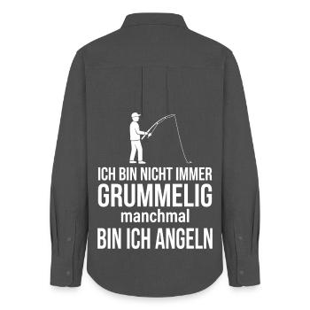 Nicht immer grummelig, manchmal angeln - Frauen Oxford Hemd - Anthrazit - Hinten - AI Model Female 172 light (172cm)