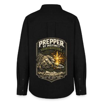 Prepper Überlebenskünstler Shelter Fire Water - Frauen Oxford Hemd - Schwarz - Hinten - AI Model Female 172 light (172cm)