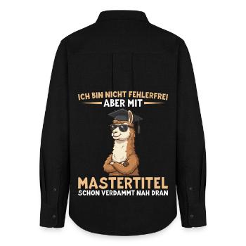 Titre de Master Lama : Une remise des diplômes presque sans défaut - Chemise Oxford Femme - noir - Dos - AI Model Female 172 light (172cm)