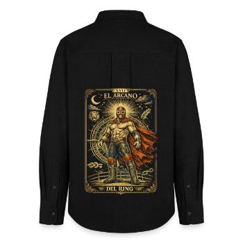 Lucha Libre Luchador Tarot Card - Chemise Oxford Femme - noir - Dos - AI Model Female 172 light (172cm)