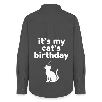 Lustige Katze Geburtstag Partyhut - Frauen Oxford Hemd - Anthrazit - Hinten - AI Model Female 172 light (172cm)