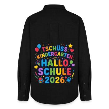 Tschüss Kindergarten Hallo Schule 2026 - Frauen Oxford Hemd - Schwarz - Hinten - AI Model Female 172 light (172cm)