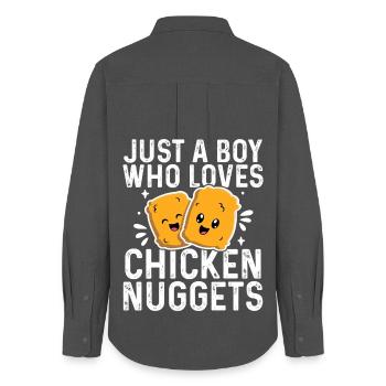 Juste un garçon qui adore les nuggets de poulet Les enfants drôles - Chemise Oxford Femme - charbon - Dos - AI Model Female 172 light (172cm)
