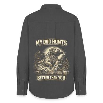 Entenjagd My Dog Hunts Better Than You - Frauen Oxford Hemd - Anthrazit - Hinten - AI Model Female 172 light (172cm)