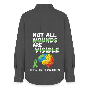 Not All Wounds Are Visible – Mental Health - Frauen Oxford Hemd - Anthrazit - Hinten - AI Model Female 172 light (172cm)